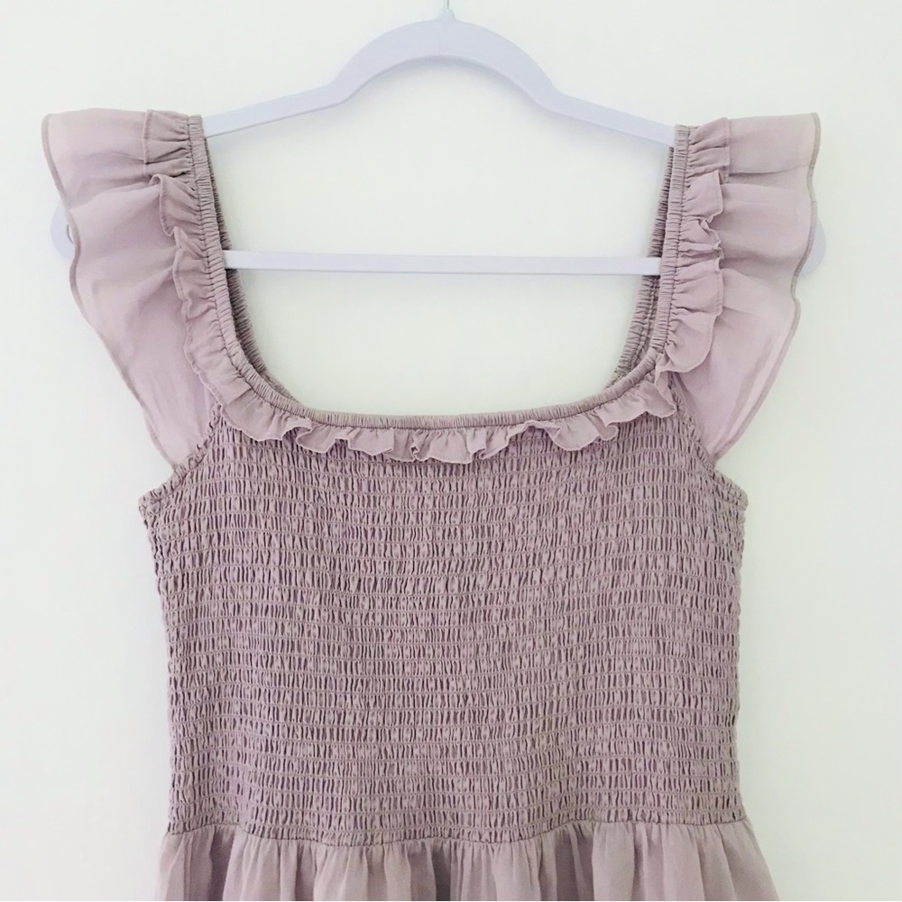 REFORMATION Noreen Smocked Ruffle Dress Midi Organic Cotton Lilac - Picture 6 of 14